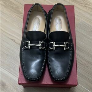 Salvatore Ferragamo Black Leather Loafers with Horsebit Detail